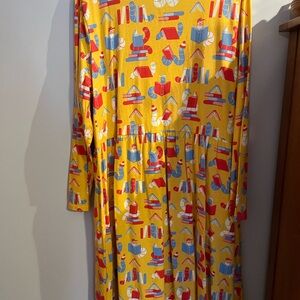 Winter Water Factory Yellow Book-Print Long Sleeve Dress